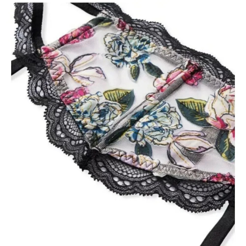 VICTORIA'S SECRET Very Sexy GARTER BELT & CHEEKY PANTIES ‎ SZ M / L Wild Roses